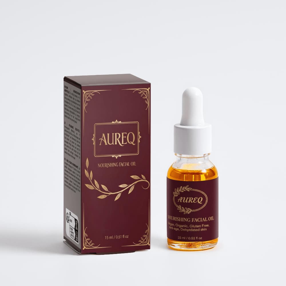 nourishing facial oil 30 ml dropper bottle with product box, organic botanical skincare for normal to mature skin glow