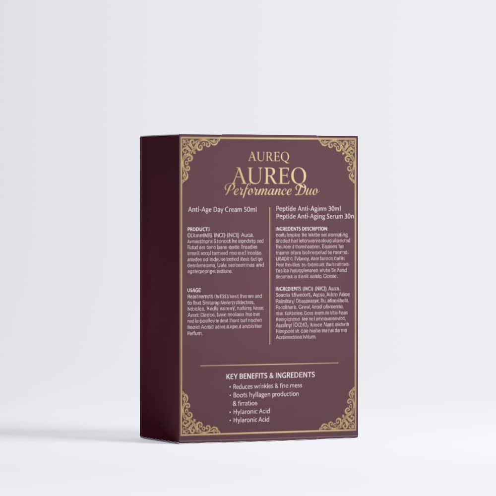 AUREQ anti-ageing performance duo box set with peptide anti-age serum and anti-age day cream packaging