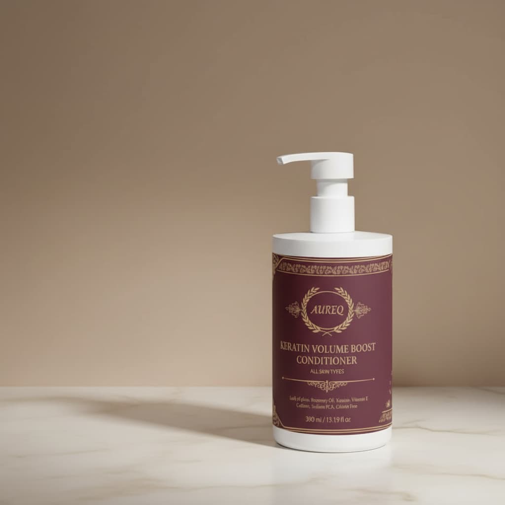 keratin volume boost conditioner bottle with pump, lightweight plant-based keratin and caffeine conditioner for fuller-looking hair