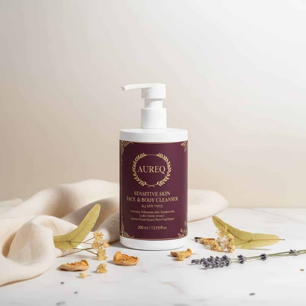 Sensitive Skin Cleanser AUREQ COSMOS natural face & body cleanser 560ml pump bottle for reactive skin