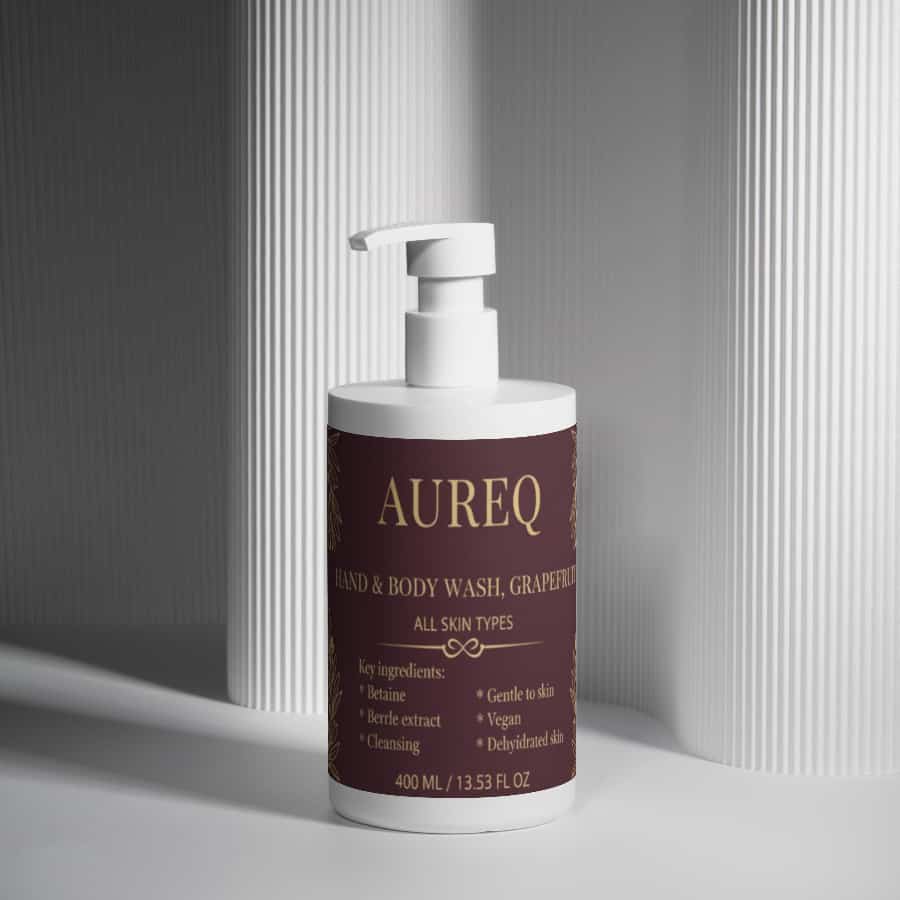hand & body wash grapefruit AUREQ pump bottle, COSMOS Natural certified body wash with grapefruit essential oil, 400 ml